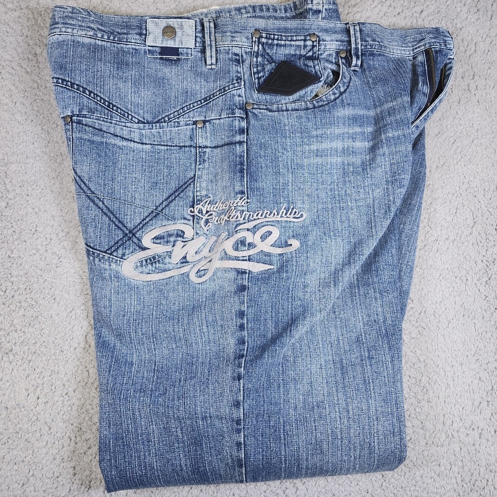 Enyce Jeans Mens 42‎ Blue Wide Leg Baggy Streetwear Adjustable Hem Patch Y2K